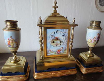 French Brass Limoge Clock